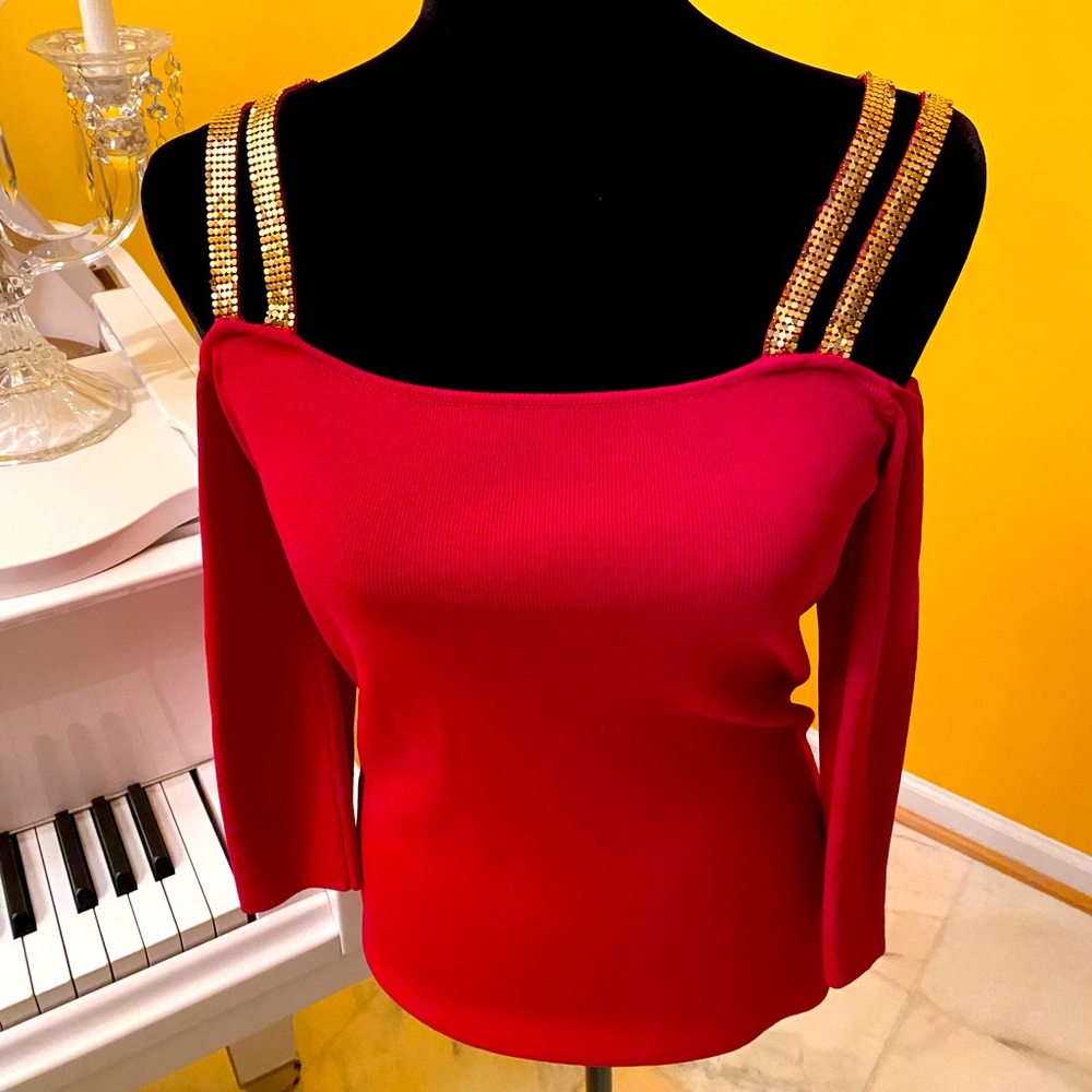 Red gold straps top